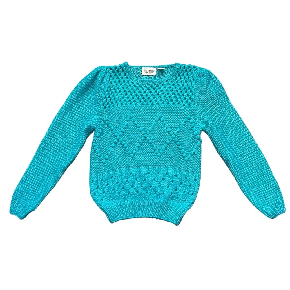 VTG Danik of California Sweater SZ L Aqua Retro Boho Cabincore Cozy Hipster